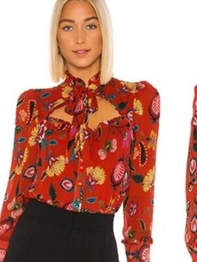 Alexis Elodie Floral Cutout Blouse Top in Rust Nouveau Size Large